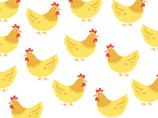 Seamless Chicken Pattern, Cute Farm Animal Illustration for Fabric, Wallpaper, Packaging, and Crafts