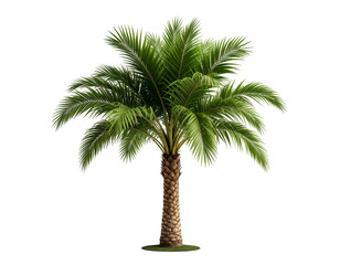 Fototapeta premium A vibrant tropical palm tree stands tall with lush green fronds and a sturdy textured trunk.