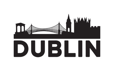 Dublin Skyline Silhouette Graphic Depiction of Notable Architecture a Modern Black and White Design Displaying Urban Identity and Cityscape