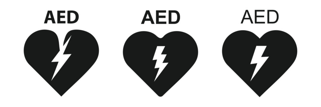 AED Symbol Automated External Defibrillator Sign For Emergency First Aid And Healthcare Black Icon.
