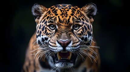 Fototapeta premium A fierce s face in mid roar its sharp fangs bared