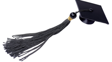 Graduation cap and diploma scroll isolated on white background