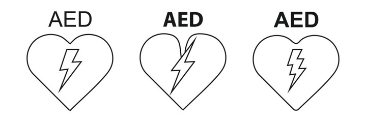 AED vector icon. Emergency defibrillator sign or icon. AED AID CPR.