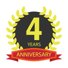 Celebrating four-year anniversary with a laurel wreath isolated on white background