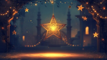 Night scene, ornate star, mosque