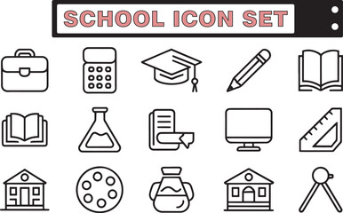 Back to School Vector Icon Set Line Style Educational Supplies and Elements. Back to School Icons, Line Style Education Set, Learning Essentials Pack, School Supply Vector, Academic Outline Icons