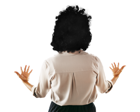 Businesswoman presenting png cut out, back view, transparent background - Powered by Adobe