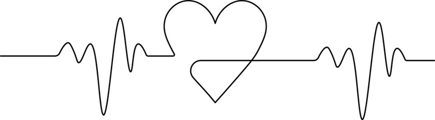 Heart and Heartbeat Symbol for Well Being and Good Health. Continuous Line Art of Love and Vital Sign © ideartstuff