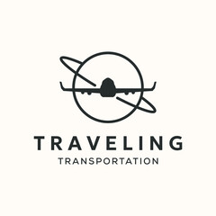 airplane travel line art logo vector minimalist illustration design, fly transportation logo design