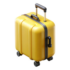 Bright yellow rolling suitcase with retractable handle isolated on transparent background