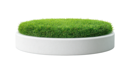 White podium topped with a grassy surface isolated