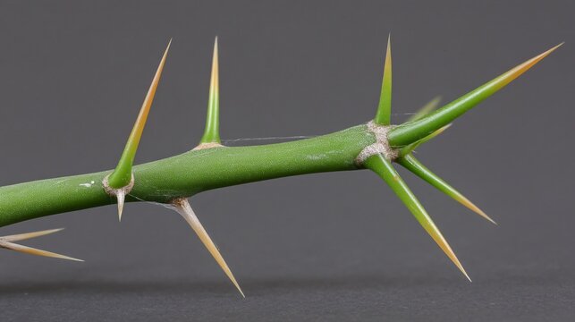 zoom of a cactus leaf with spiny edges, waxy surface, and desert-adapted structure cactus leaf close-up, spiny edge detail, waxy desert plant, succulent leaf texture, drought adaptation illustration, 
