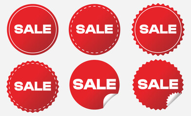 Minimalist Red Circular Sale Stickers Set