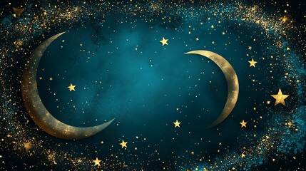 Night sky with golden crescent moons
