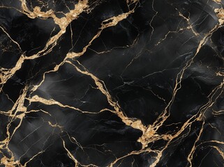 Luxurious Black Marble with Shining Gold Veins and White Swirls