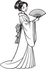 Detailed cultural illustration of a woman walking outdoors in ethnic fashion, symbolizing serenity and heritage.