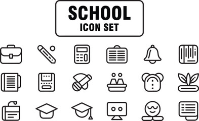 Modern School Icon Pack Minimalist Line Style Education Tools & Elements. Modern School Icons, Study Tools Vector, Line Art Education Set, Classroom Essentials Pack, Minimalist Icon Collection