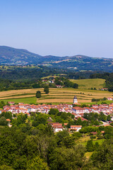Traditional Basque Village of Ainhoa Seen from the Hill of the Three Crosses