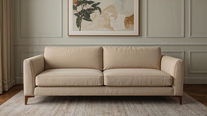 Living space showcasing a beige sofa
