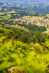 Obraz premium Traditional Basque Village of Ainhoa Seen from the Hill of the Three Crosses