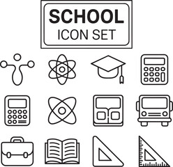 Modern School Icon Pack Minimalist Line Style Education Tools & Elements. Modern School Icons, Study Tools Vector, Line Art Education Set, Classroom Essentials Pack, Minimalist Icon Collection