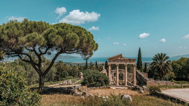 Magnificent outlook over historic remnants set in a tropical environment