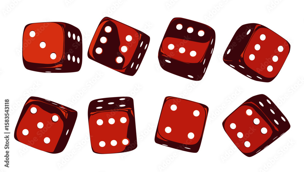 Fototapete red dice set on isolated background. random rolling dice cubes. glossy roll cubes for gamble games. 