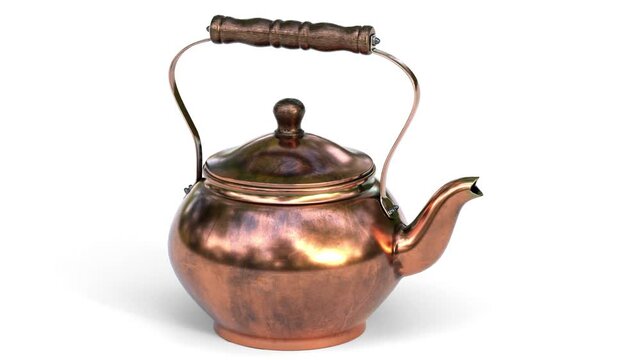 copper tea pot on white background