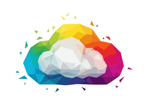 Colorful cloud icon with a vibrant rainbow design with copy space
