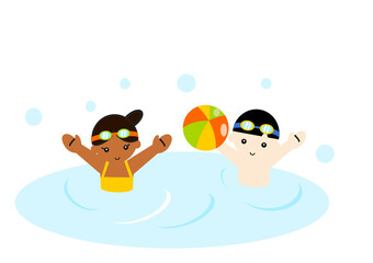 ビーチボールで遊ぶ子供たち