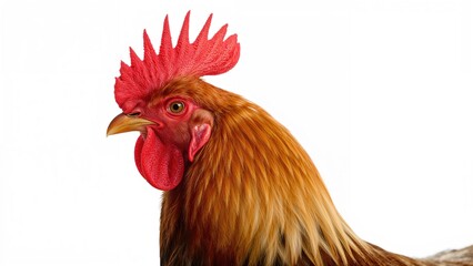Bright red fowl showcased against a simple white setting