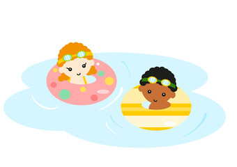 浮き輪で遊ぶ子供たち