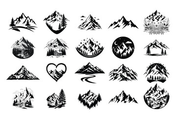 Mountain Landscape Vector Illustration Set