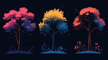 Night trees in vibrant colors