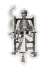 Obraz premium PNG smoking skeleton sticker white border, transparent background