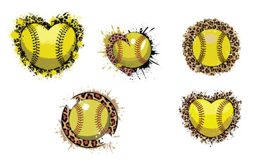 Leopard Print Softball Grunge Clipart Set