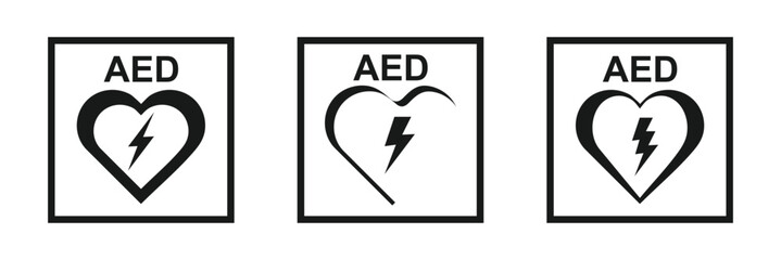 AED First Aid Kit Icon. Heart with Lightning Bolt Symbol