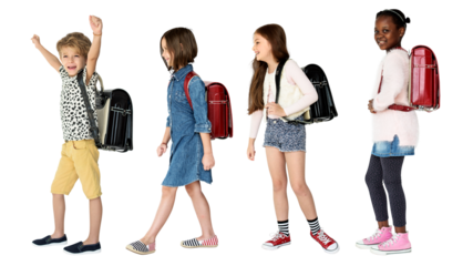 Elementary children png sticker, going to school, transparent background
