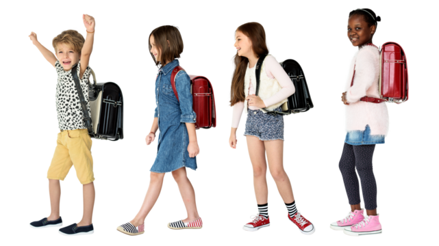 Elementary children png sticker, going to school, transparent background