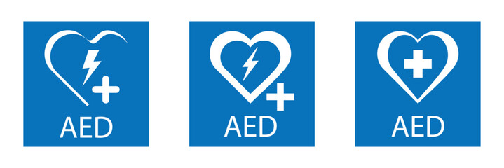 AED vector icon. Emergency defibrillator sign or icon. AED AID CPR.