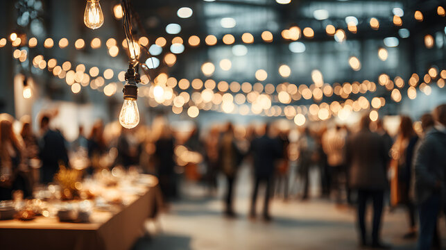 Blurred shot of business people at party or corporate event in office center