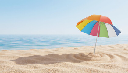 Colorful Beach Umbrella on Sandy Shore