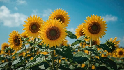 Obraz premium Vivid yellow sunflower blooms set against a clear blue sky