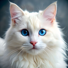 Fototapeta premium white fluffy cat with blue eyes close up