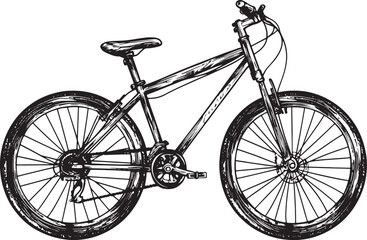 Mountain bike sport bicycle sketch engraving vector illustration. T-shirt apparel print design. Scratch board style imitation. Hand drawn image.