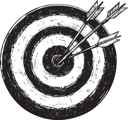 Target with arrows sketch engraving vector illustration. T-shirt apparel print design. Scratch board style imitation. Black and white hand drawn image.