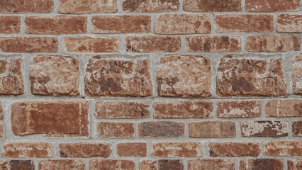Obraz premium Textured brick wall surface featuring various shades of red and brown bricks with visible wear and aging for background design or architectural use
