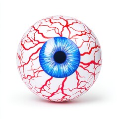 Spooky Eyeball Stress Ball Toy with Red Veins and Eerie Blue Iris for Halloween Isolated on White Background