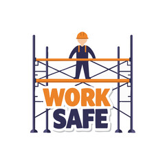 Silhouette Worker on Top of Scaffolding Holding Wrench Icon
