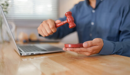 law contract, law and justice concept, law hammer, Selective focus.
